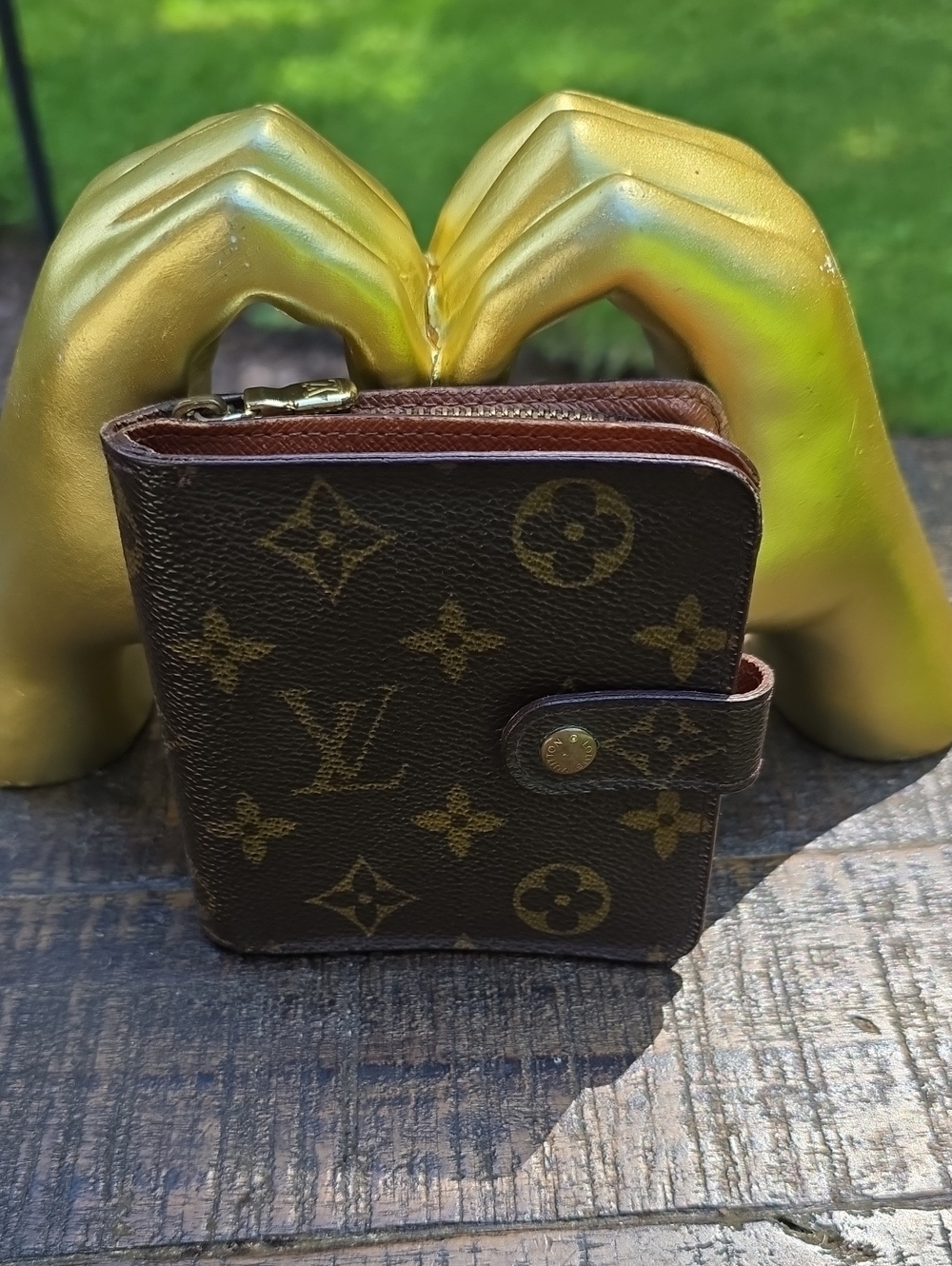 Louis Vuitton Brown Monogram Compact Wallet with Gold Hardware